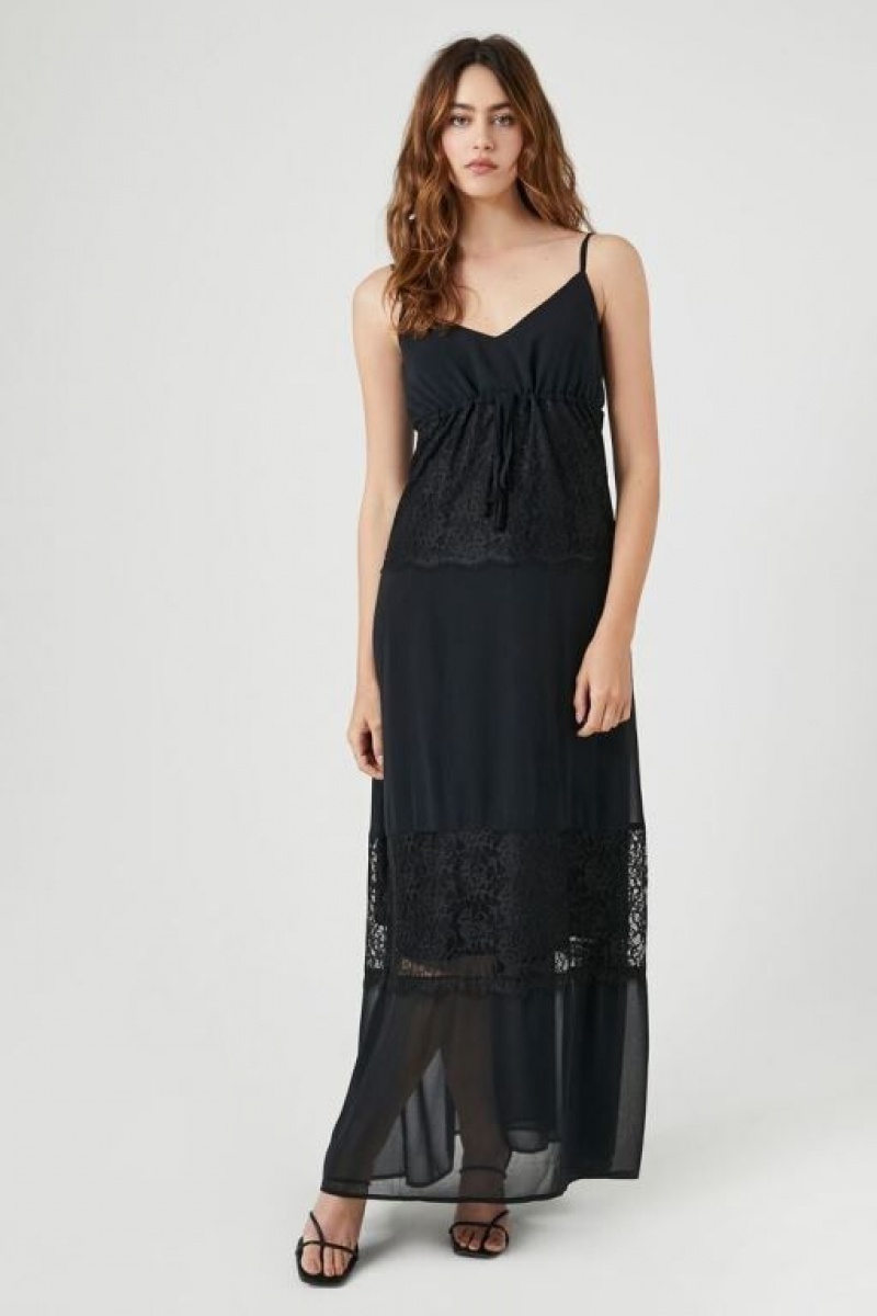 Vestido Forever 21 Chiffon Lace Trim Maxi Mujer Negras Negras | Vtsg1Noik4w