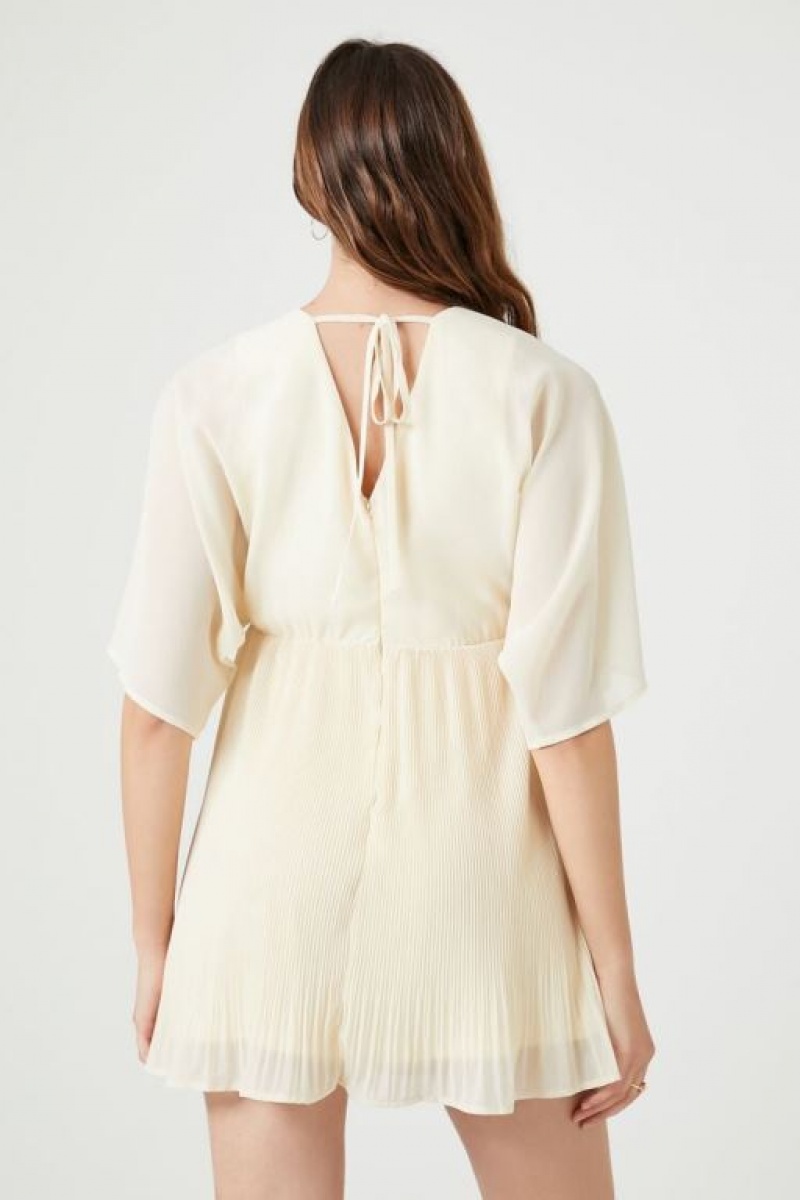 Vestido Forever 21 Chiffon Mini Babydoll Mujer Creme | SfiA4P7us2U