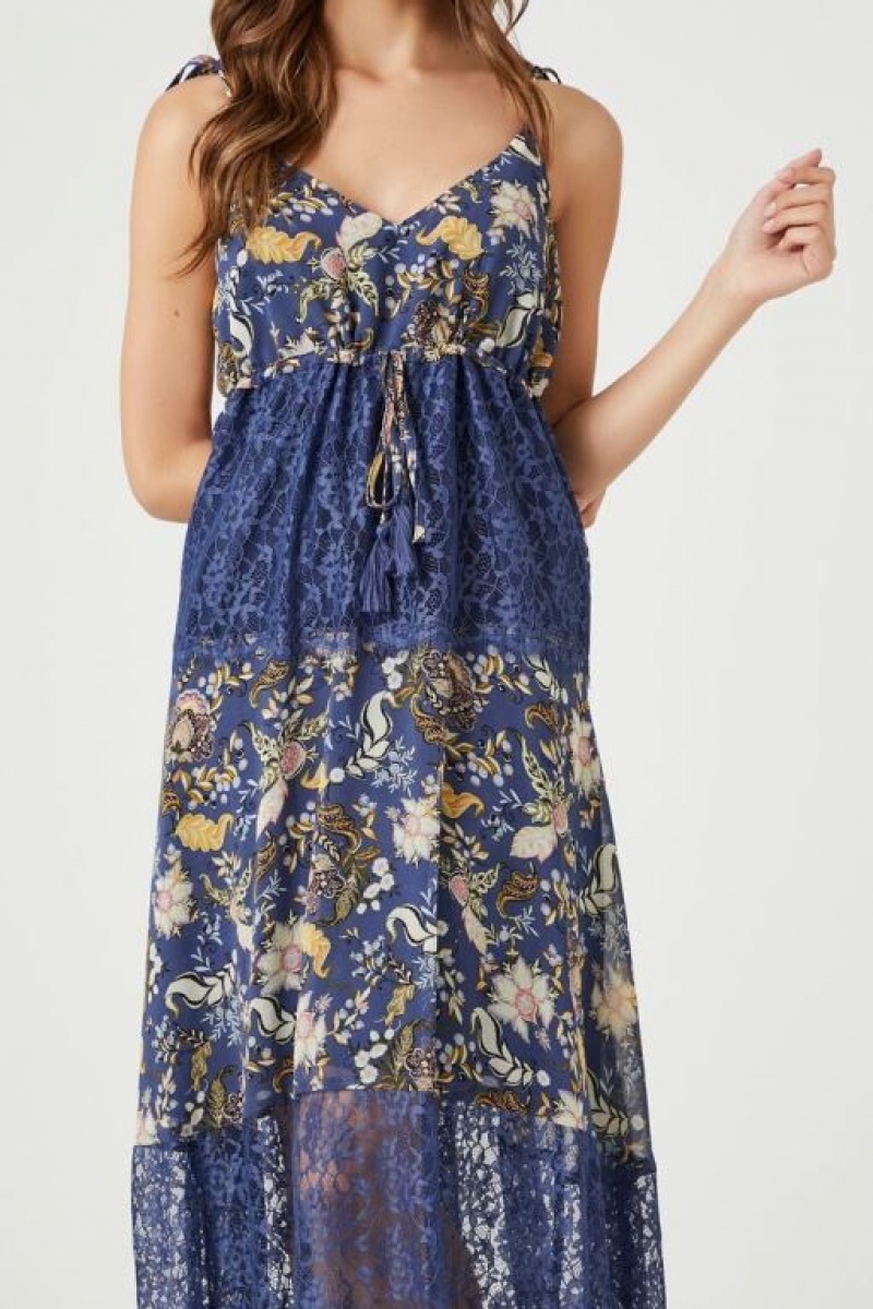 Vestido Forever 21 Chiffon Ornate Print Maxi Mujer Azules Multicolor | xMKnTtA8q1L