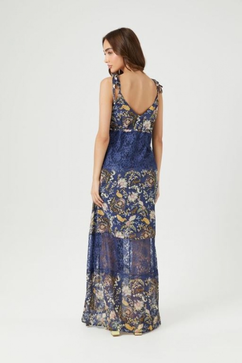 Vestido Forever 21 Chiffon Ornate Print Maxi Mujer Azules Multicolor | 1B7TsPw73PX