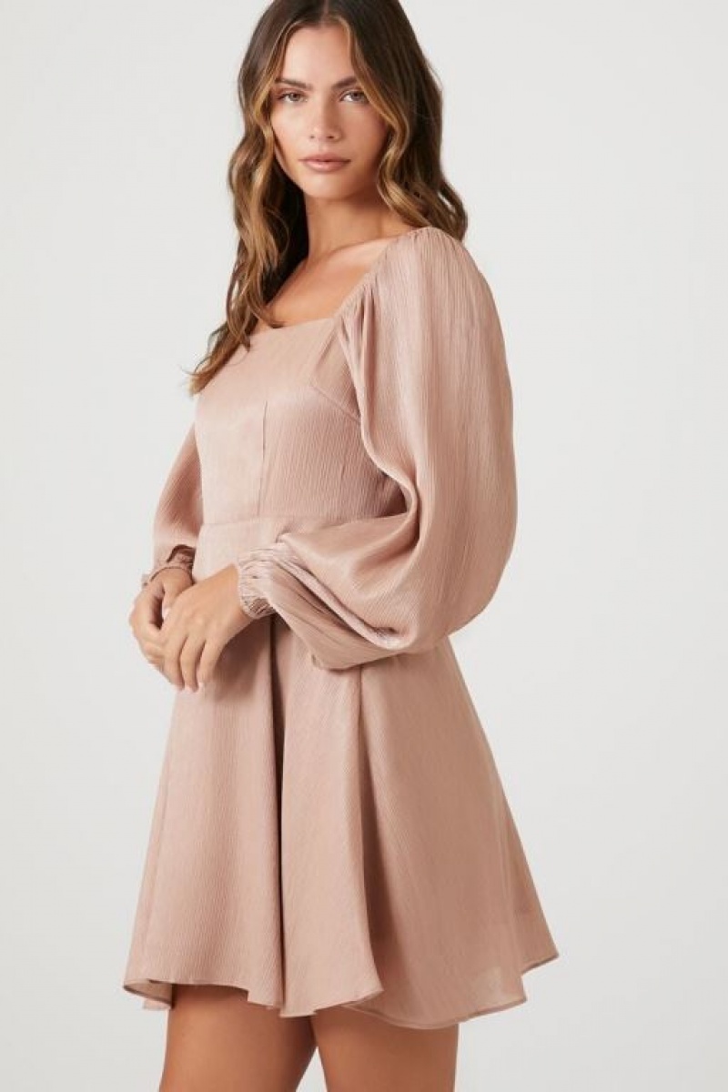 Vestido Forever 21 Chiffon Peasant Sleeve Mini Mujer Moradas | CCAZo2llghD