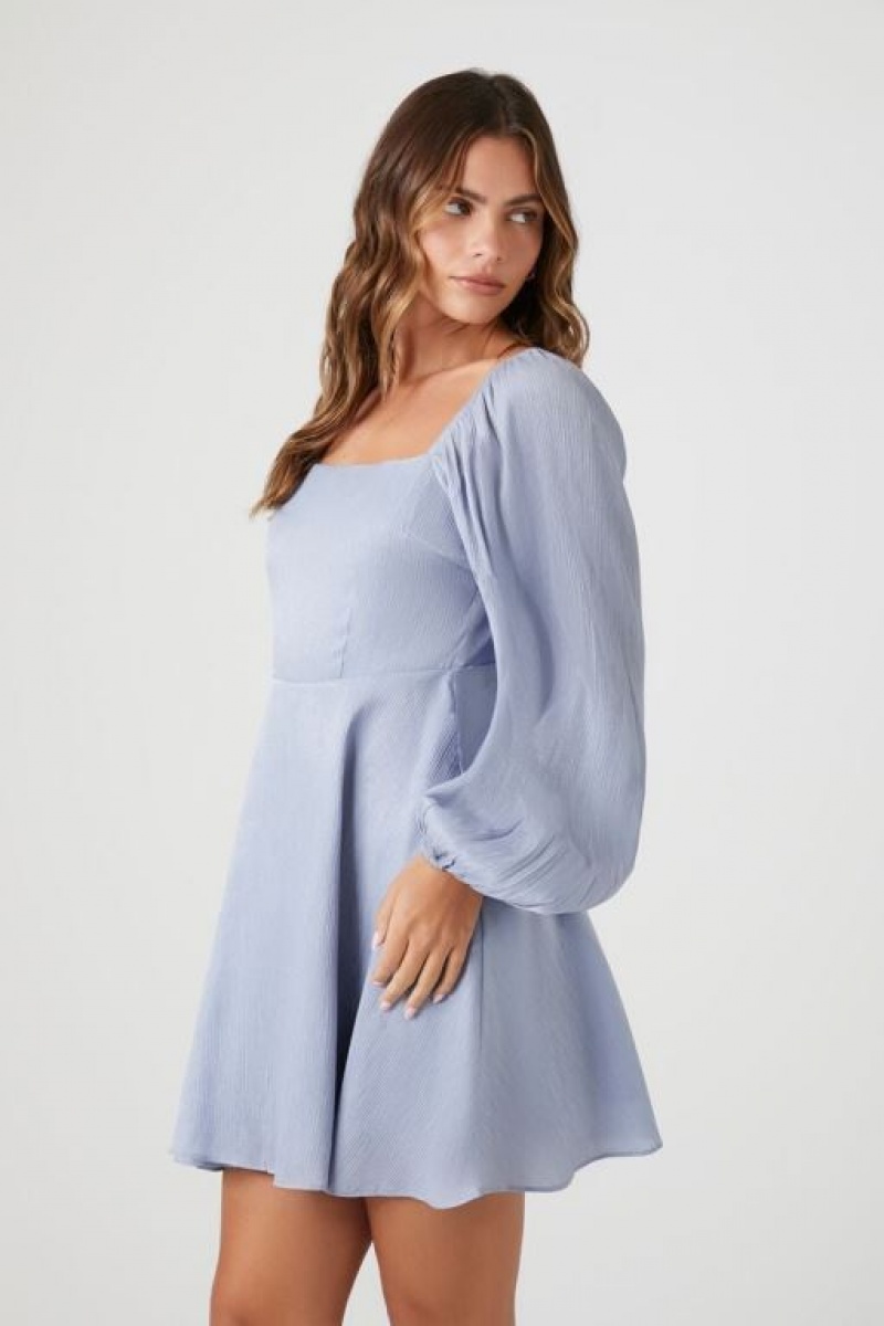 Vestido Forever 21 Chiffon Peasant Sleeve Mini Mujer Azules Claro | 5pAwqjZIXR6