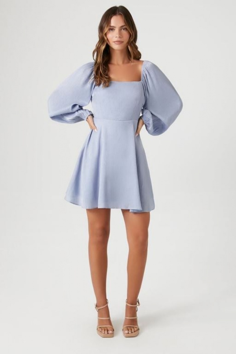 Vestido Forever 21 Chiffon Peasant Sleeve Mini Mujer Azules Claro | 5pAwqjZIXR6