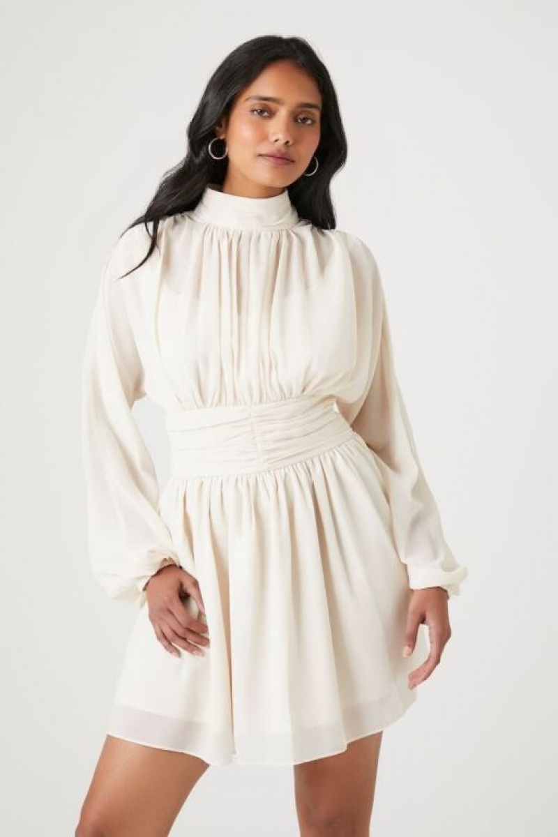 Vestido Forever 21 Chiffon Peasant Sleeve Mini Mujer Blancas | cxlUnRPxAIh