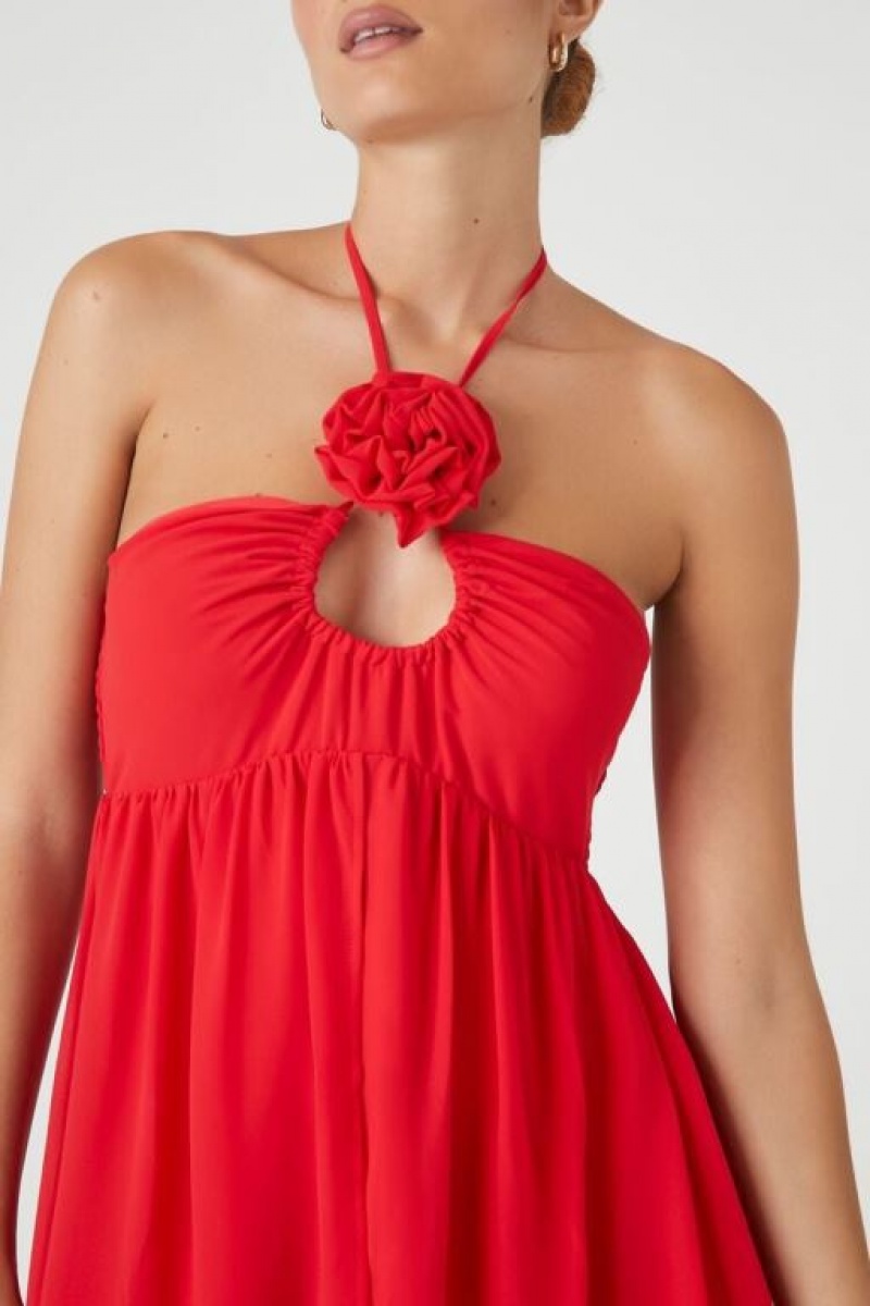 Vestido Forever 21 Chiffon Rosette Halter Mini Mujer Currant | s5JOdAJfBo1