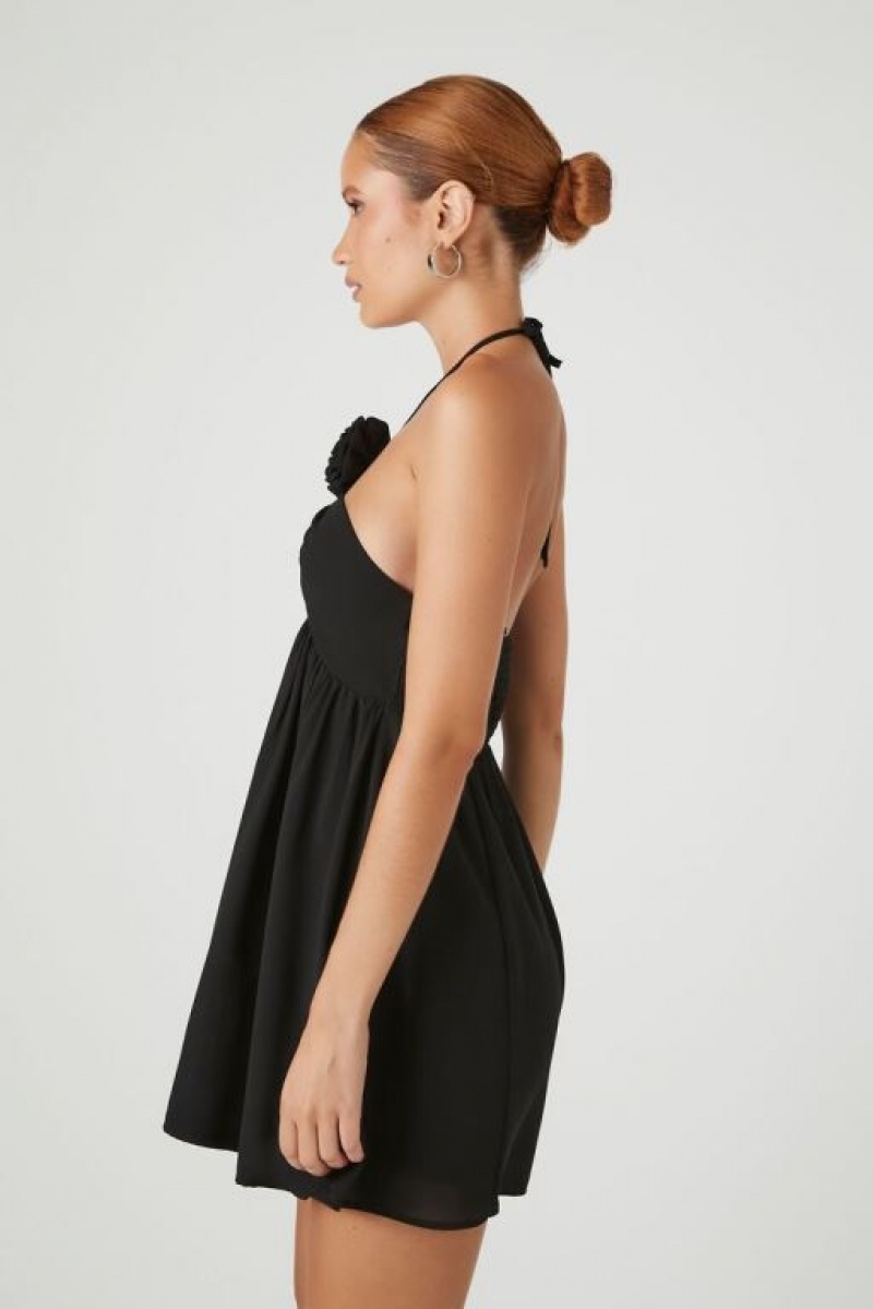 Vestido Forever 21 Chiffon Rosette Halter Mini Mujer Negras | FOC56beDByY