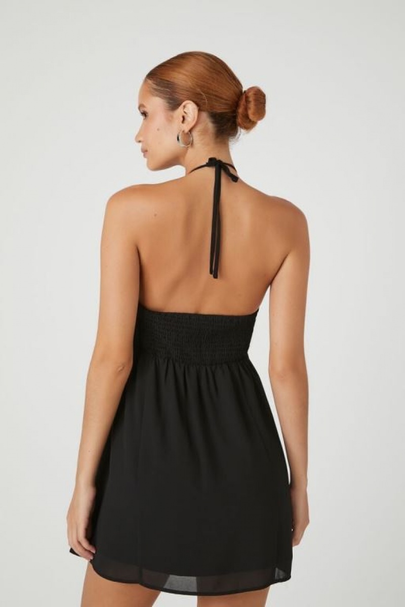 Vestido Forever 21 Chiffon Rosette Halter Mini Mujer Negras | FOC56beDByY