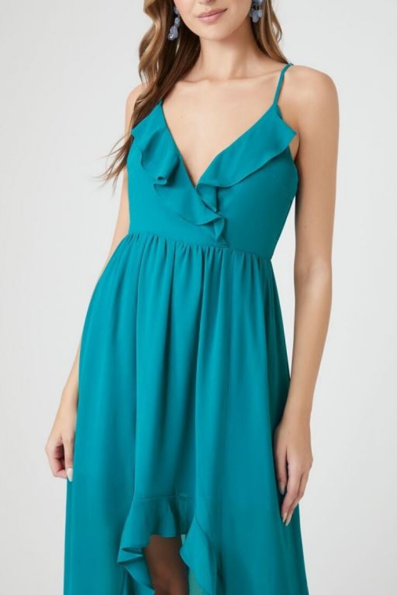 Vestido Forever 21 Chiffon Ruffle High Low Mujer Turquesa | pgYqCnWSab8