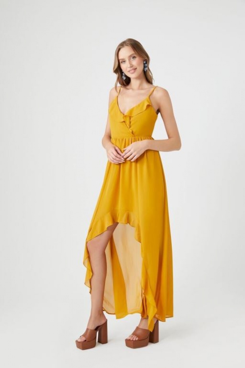 Vestido Forever 21 Chiffon Ruffle High Low Mujer Doradas | B06YjR6GpWz