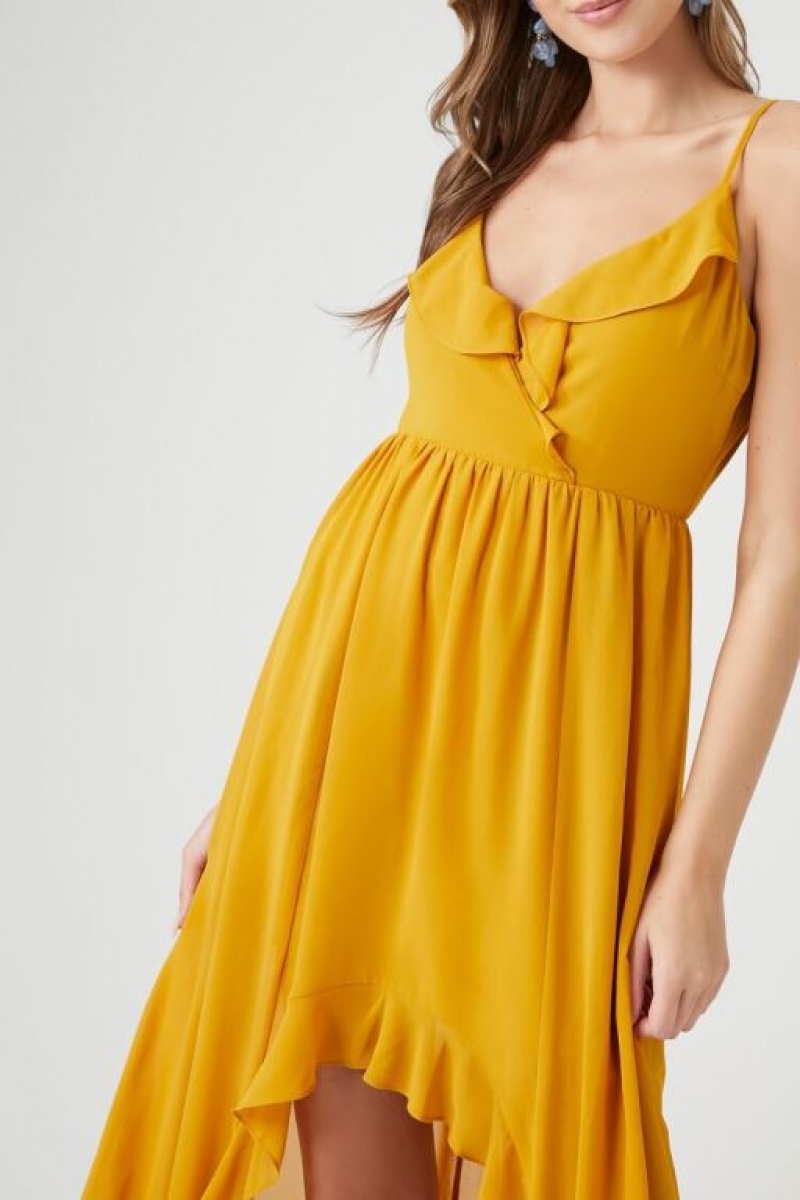 Vestido Forever 21 Chiffon Ruffle High Low Mujer Doradas | B06YjR6GpWz