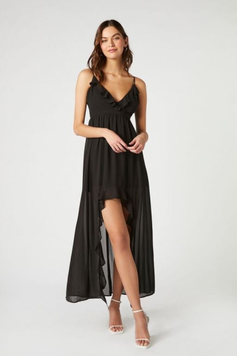 Vestido Forever 21 Chiffon Ruffle High Low Mujer Negras | cNEVwcIfuzu