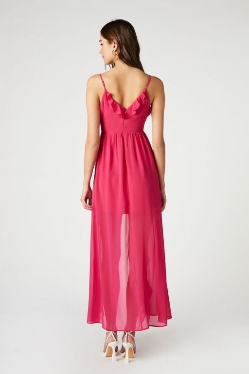 Vestido Forever 21 Chiffon Ruffle High Low Mujer Magenta | HHpb786C4TC