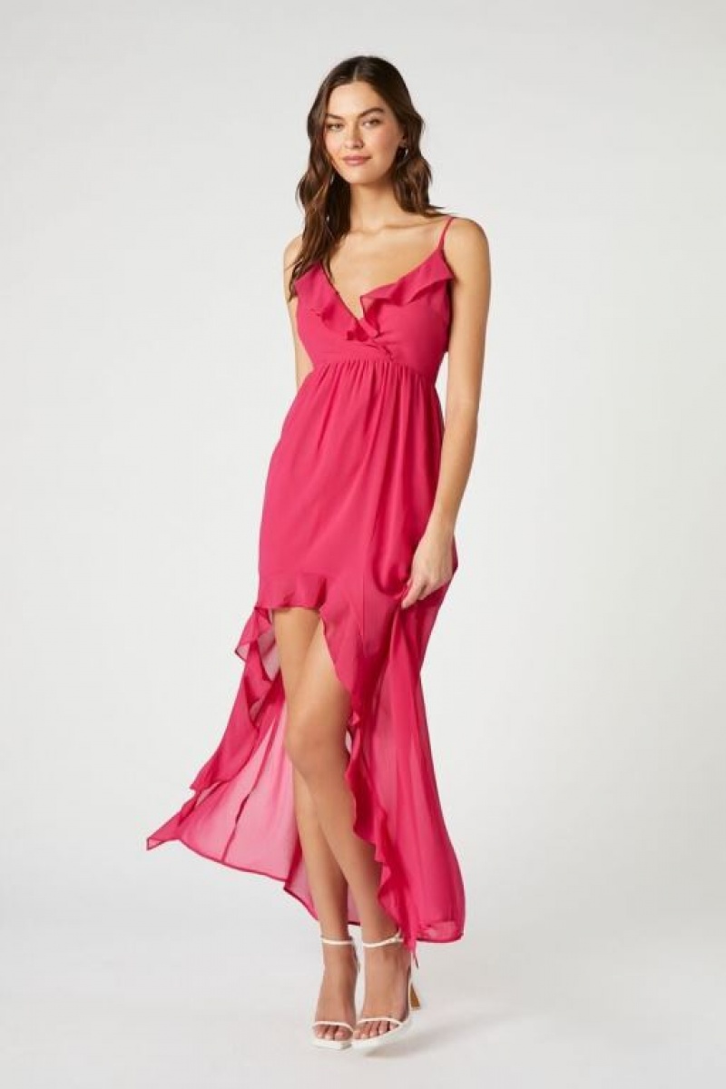 Vestido Forever 21 Chiffon Ruffle High Low Mujer Magenta | HHpb786C4TC