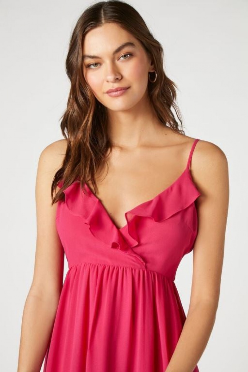 Vestido Forever 21 Chiffon Ruffle High Low Mujer Magenta | HHpb786C4TC