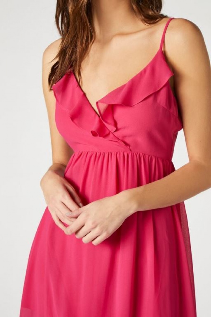 Vestido Forever 21 Chiffon Ruffle High Low Mujer Magenta | HHpb786C4TC