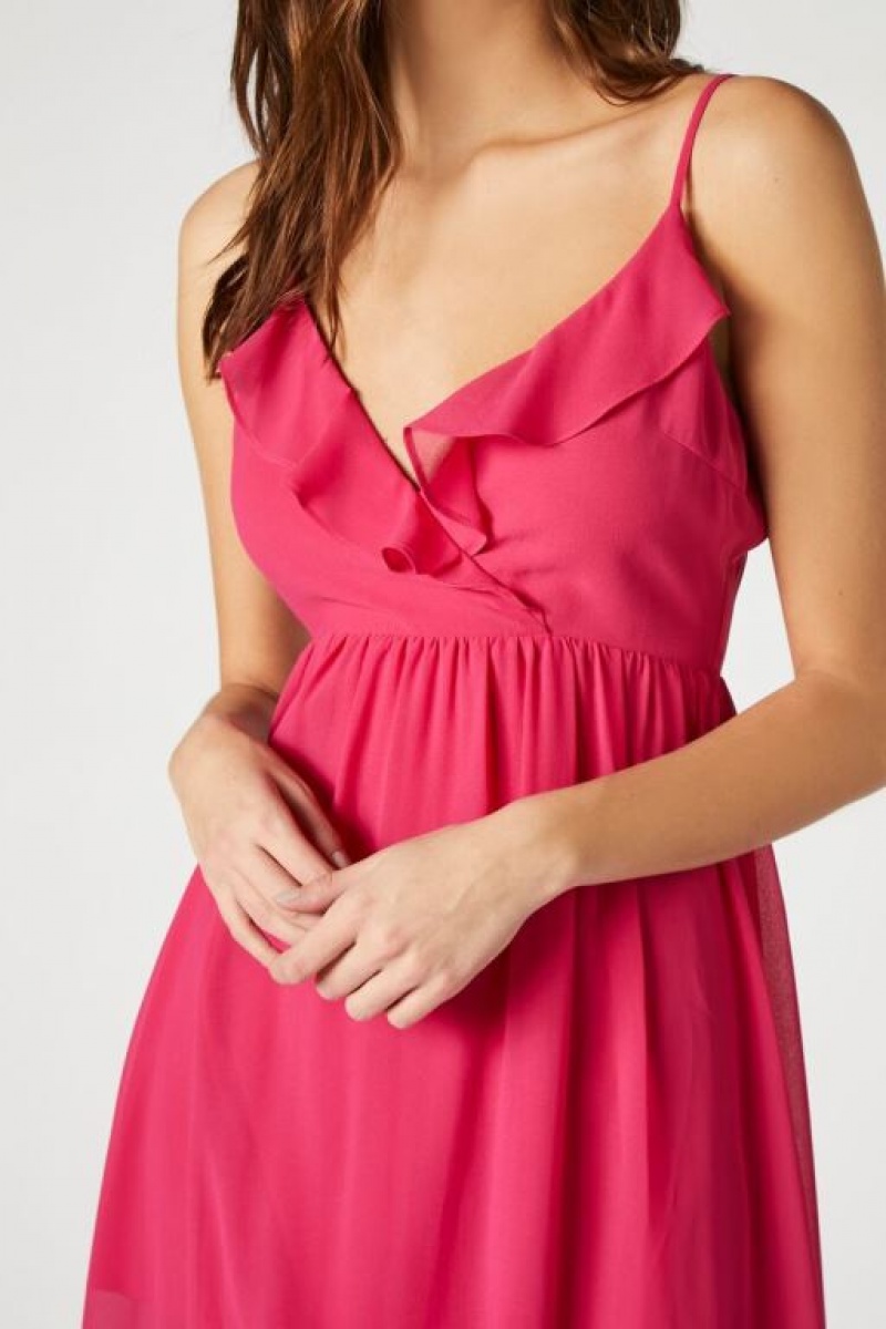 Vestido Forever 21 Chiffon Ruffle High Low Mujer Magenta | mPWP3IXADNC