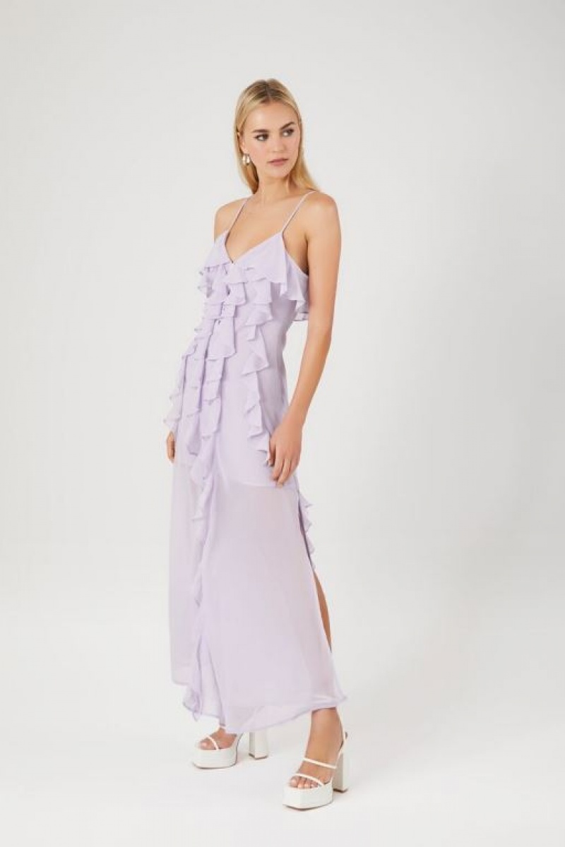 Vestido Forever 21 Chiffon Ruffle Maxi Mujer Lavanda | otyc49oUNQ8