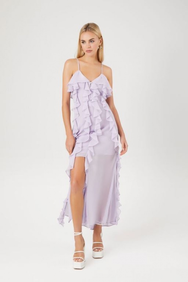 Vestido Forever 21 Chiffon Ruffle Maxi Mujer Lavanda | otyc49oUNQ8