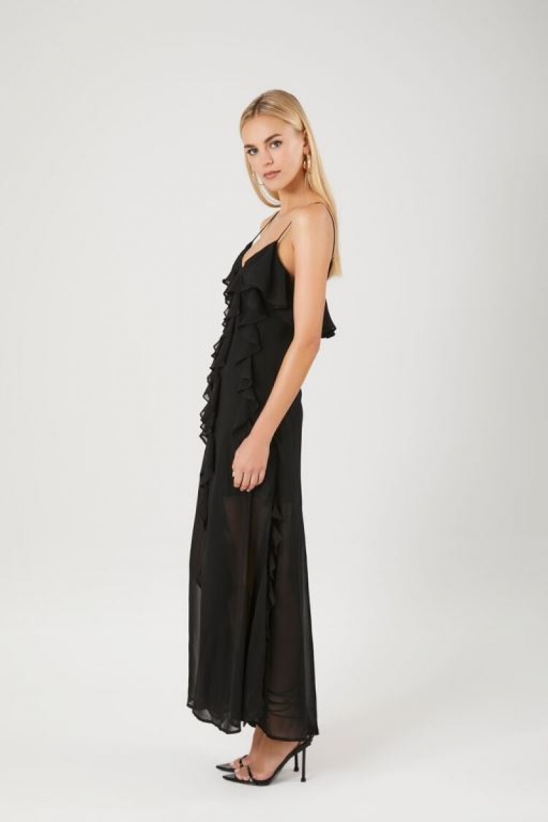 Vestido Forever 21 Chiffon Ruffle Maxi Mujer Negras | NrvGD0pVrKg