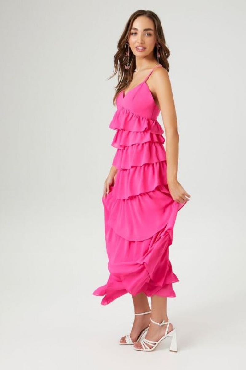 Vestido Forever 21 Chiffon Ruffle Midi Mujer Fucsia | rkkGmXT6sSz