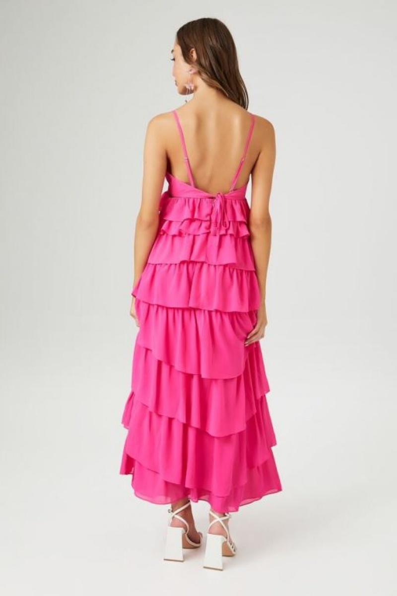 Vestido Forever 21 Chiffon Ruffle Midi Mujer Fucsia | rkkGmXT6sSz