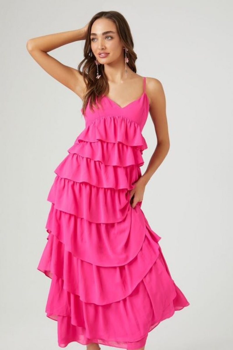 Vestido Forever 21 Chiffon Ruffle Midi Mujer Fucsia | rkkGmXT6sSz