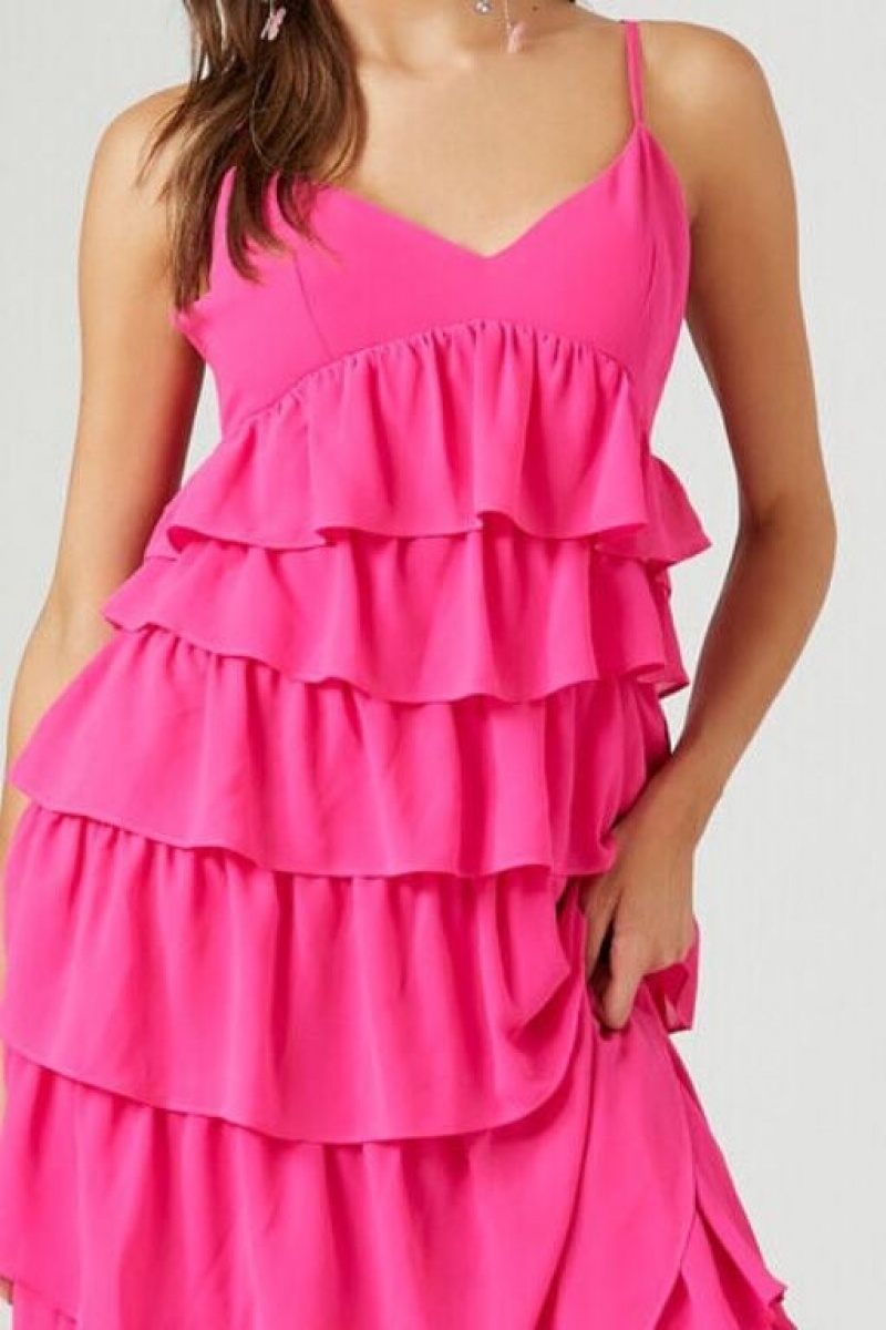 Vestido Forever 21 Chiffon Ruffle Midi Mujer Fucsia | rkkGmXT6sSz