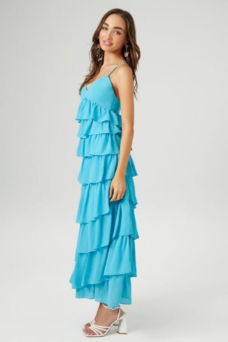 Vestido Forever 21 Chiffon Ruffle Midi Mujer Azules | v4FSly7ATL4