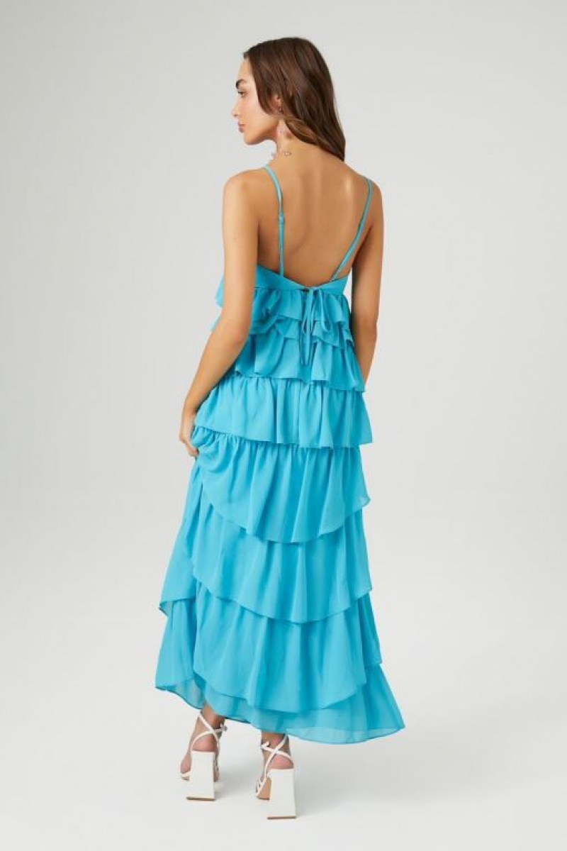 Vestido Forever 21 Chiffon Ruffle Midi Mujer Azules | v4FSly7ATL4