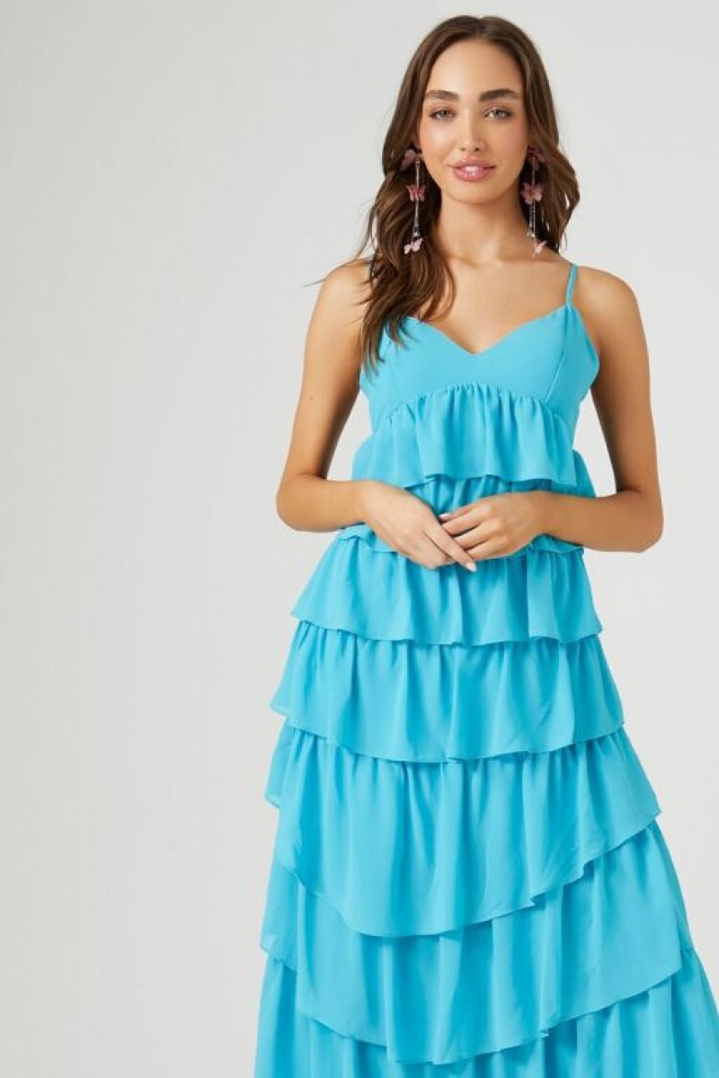 Vestido Forever 21 Chiffon Ruffle Midi Mujer Azules | v4FSly7ATL4