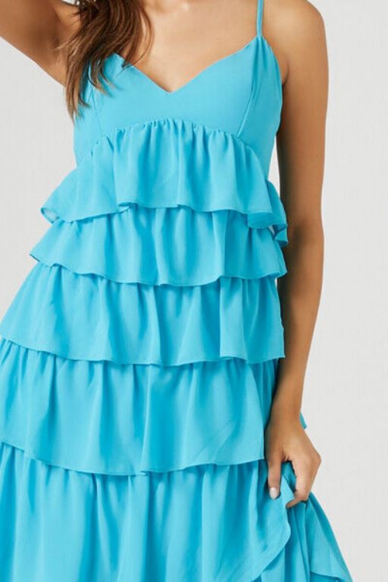 Vestido Forever 21 Chiffon Ruffle Midi Mujer Azules | v4FSly7ATL4