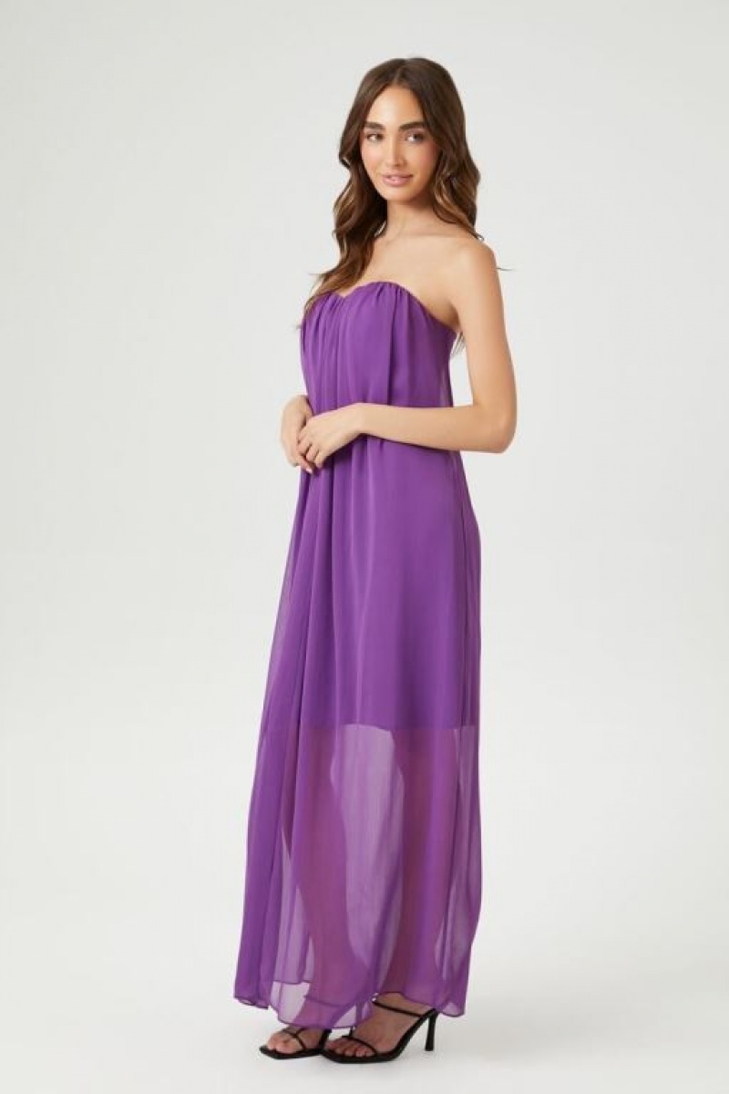 Vestido Forever 21 Chiffon Sweetheart Maxi Mujer Moradas | w6J5DPjRbMa