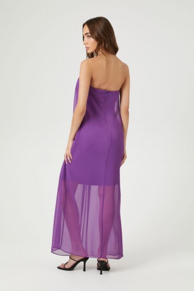 Vestido Forever 21 Chiffon Sweetheart Maxi Mujer Moradas | w6J5DPjRbMa