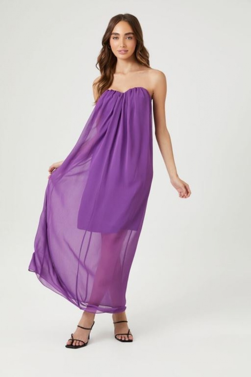 Vestido Forever 21 Chiffon Sweetheart Maxi Mujer Moradas | w6J5DPjRbMa