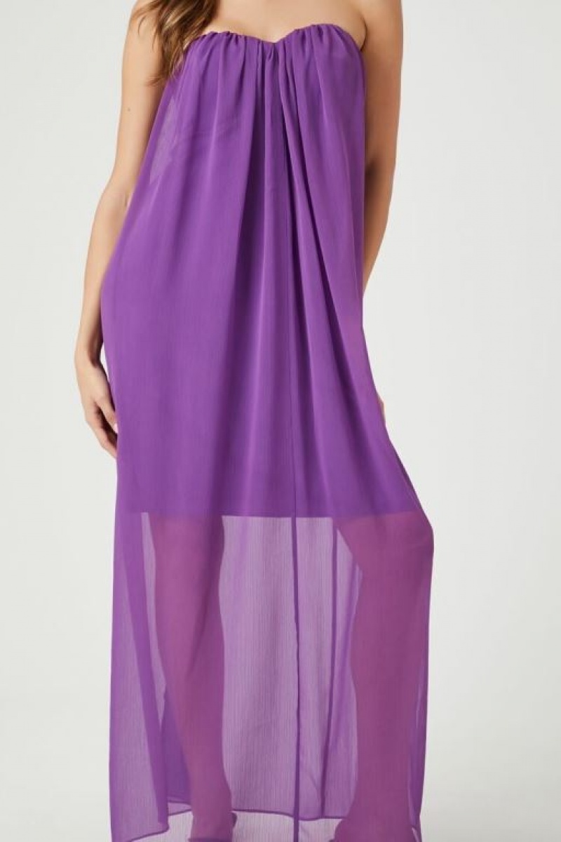 Vestido Forever 21 Chiffon Sweetheart Maxi Mujer Moradas | w6J5DPjRbMa