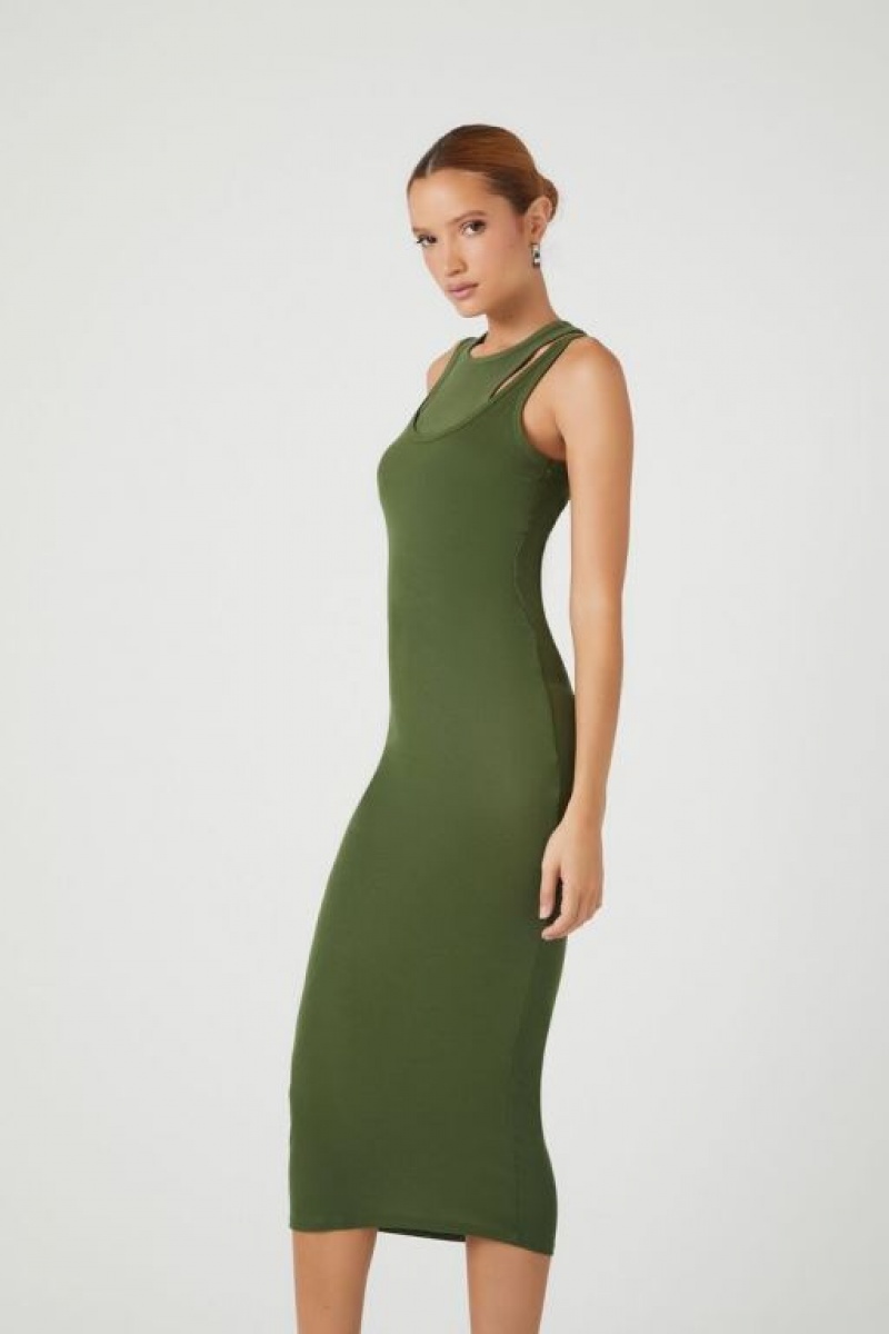 Vestido Forever 21 Combo Bodycon Midi Mujer Gris Verde | 907qKA4UH2X