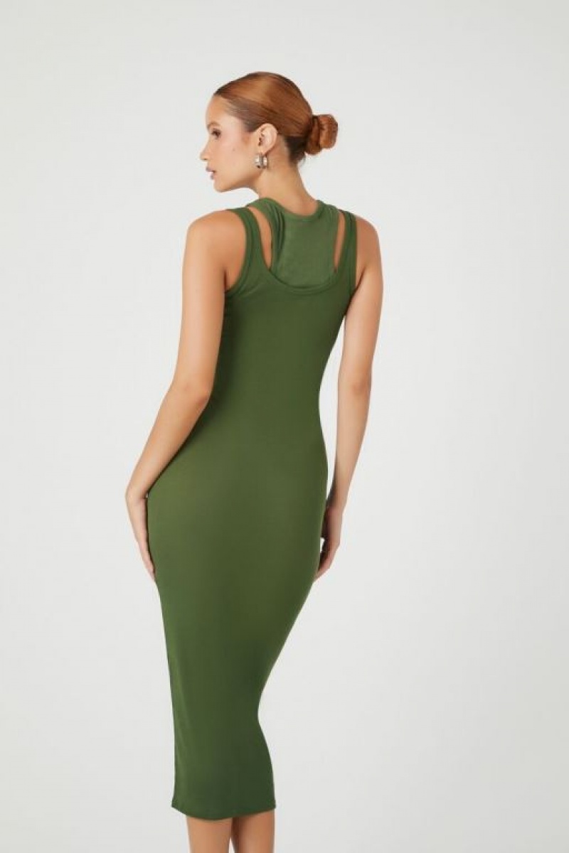 Vestido Forever 21 Combo Bodycon Midi Mujer Gris Verde | 907qKA4UH2X