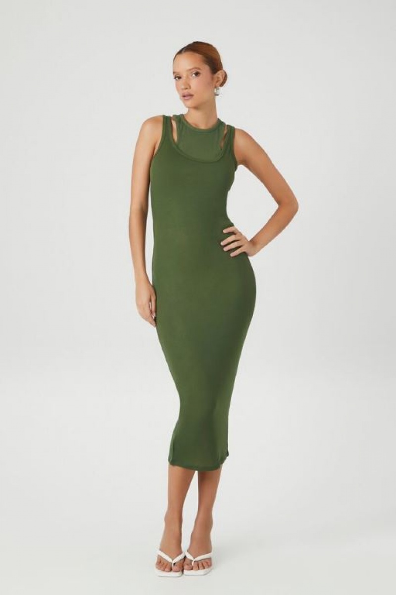 Vestido Forever 21 Combo Bodycon Midi Mujer Gris Verde | 907qKA4UH2X