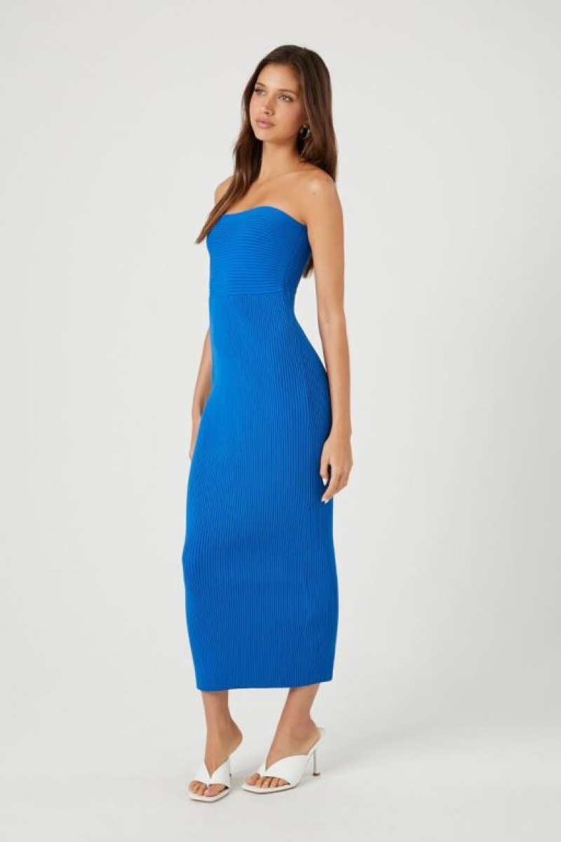 Vestido Forever 21 Compact Acanalado Knit Midi Tube Mujer Azules Oscuro | Mjp3ch2zQHg