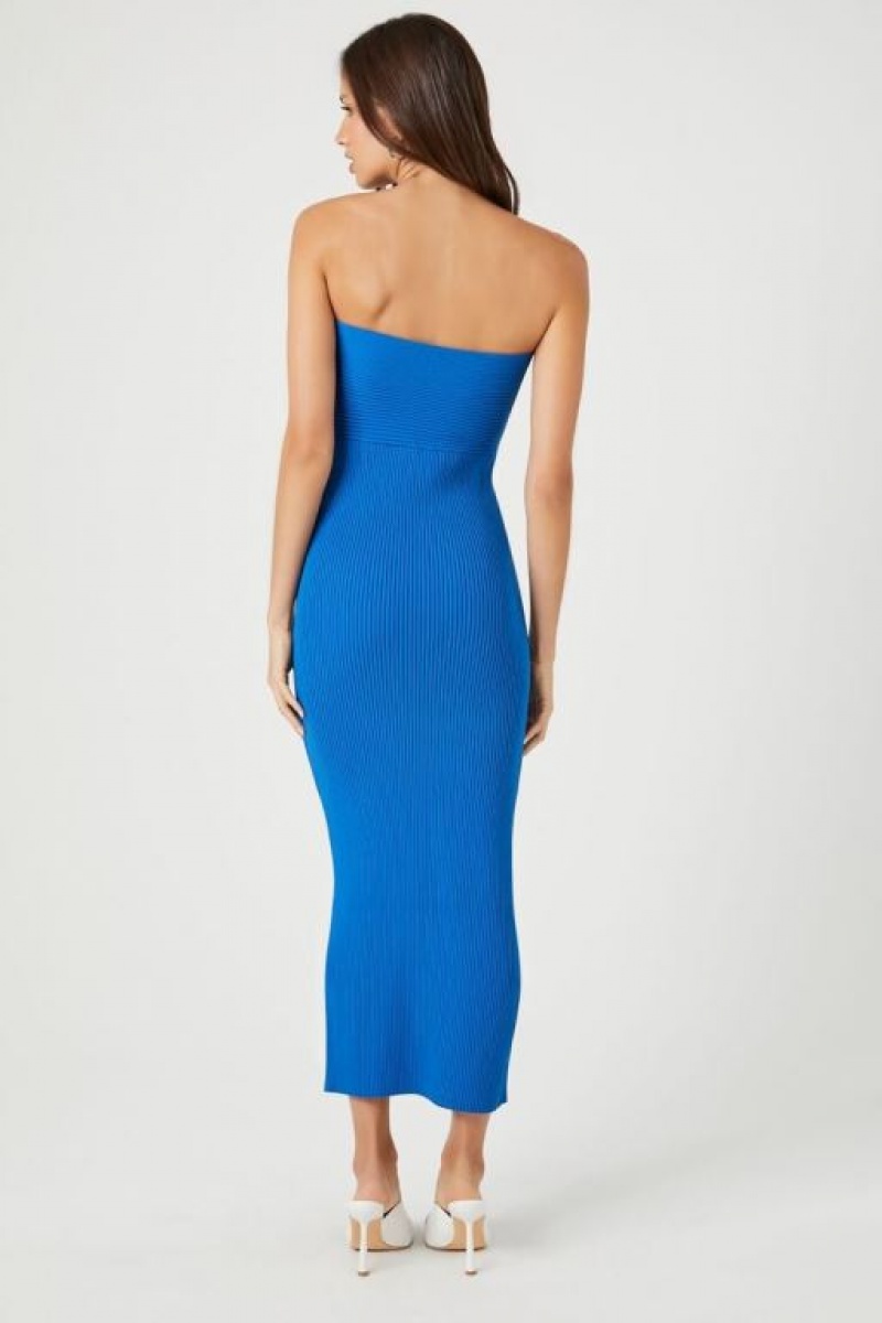 Vestido Forever 21 Compact Acanalado Knit Midi Tube Mujer Azules Oscuro | Mjp3ch2zQHg