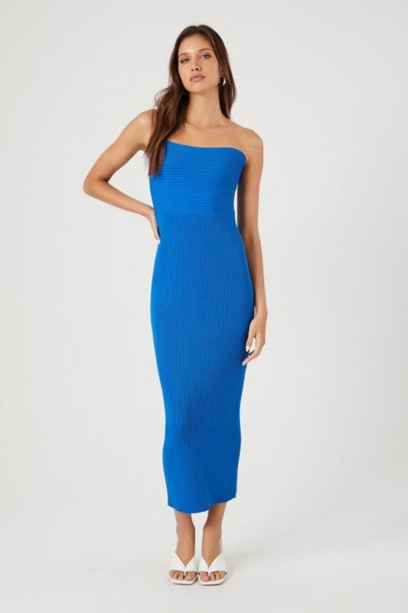 Vestido Forever 21 Compact Acanalado Knit Midi Tube Mujer Azules Oscuro | Mjp3ch2zQHg