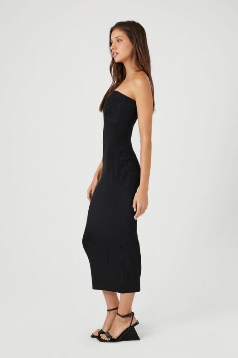 Vestido Forever 21 Compact Acanalado Knit Midi Tube Mujer Negras | 4L62gwwWYzQ