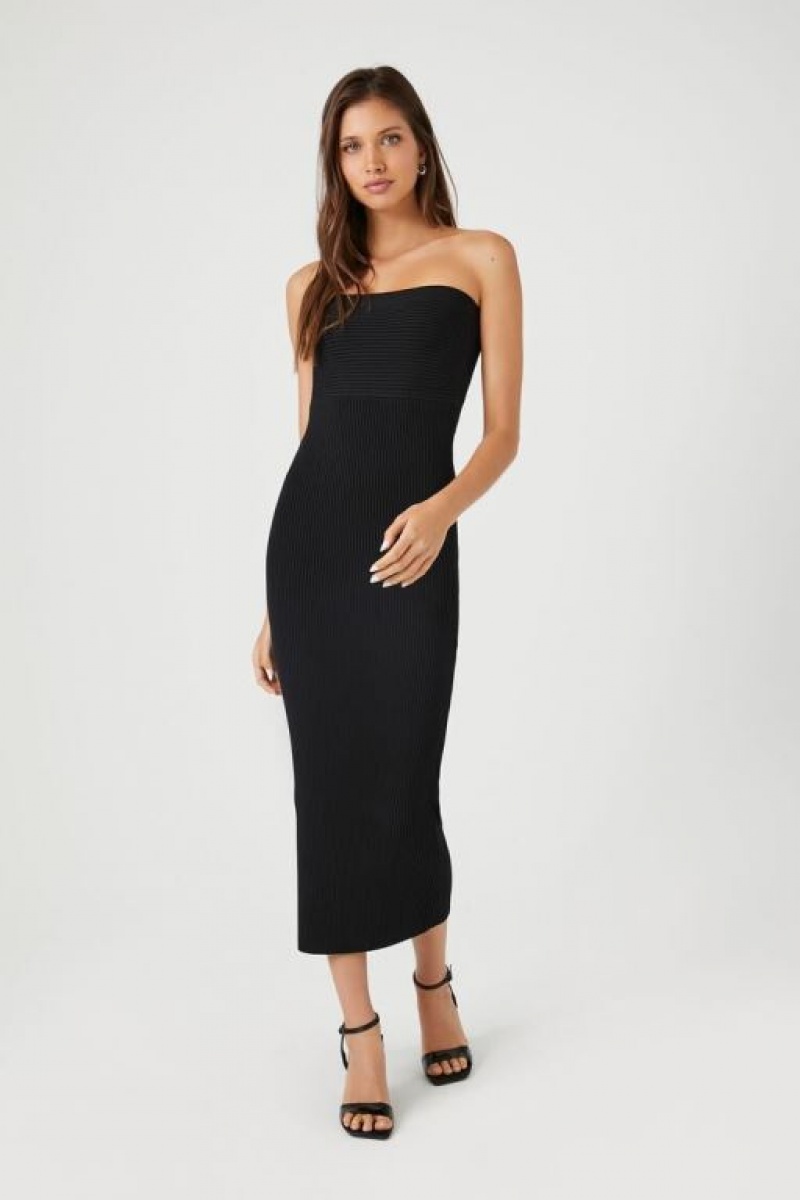 Vestido Forever 21 Compact Acanalado Knit Midi Tube Mujer Negras | 4L62gwwWYzQ