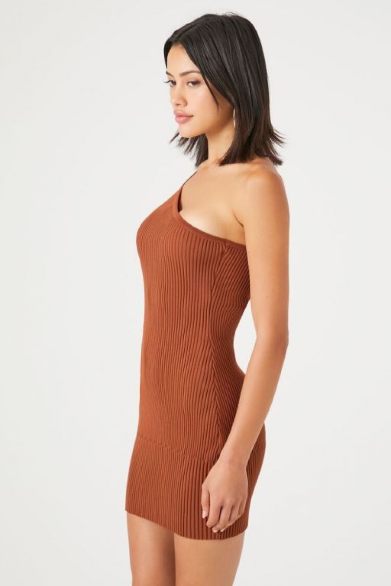 Vestido Forever 21 Contour One Shoulder Mini Mujer Chocolate | vwMR0C26g1I