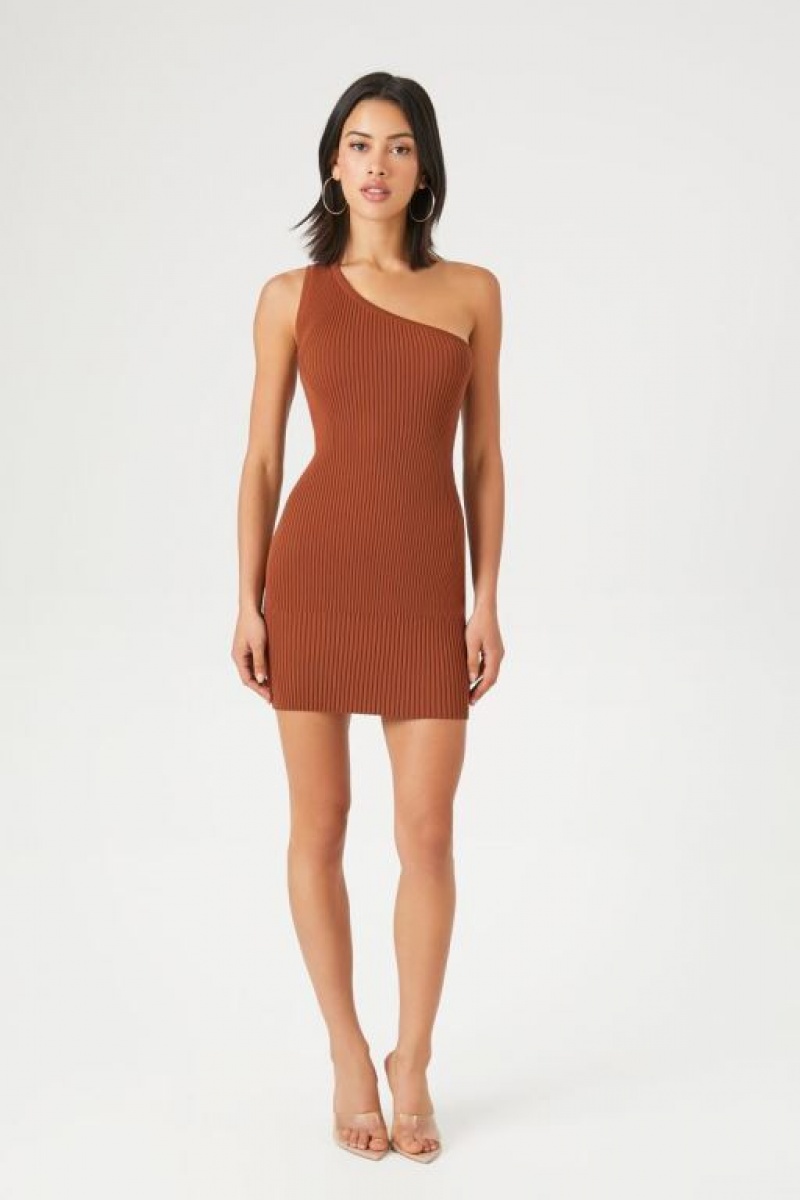 Vestido Forever 21 Contour One Shoulder Mini Mujer Chocolate | vwMR0C26g1I