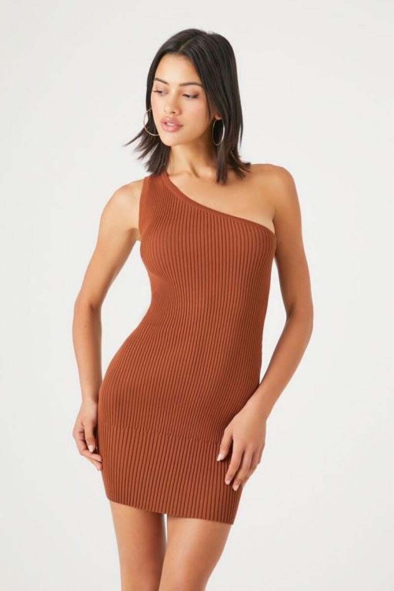 Vestido Forever 21 Contour One Shoulder Mini Mujer Chocolate | vwMR0C26g1I