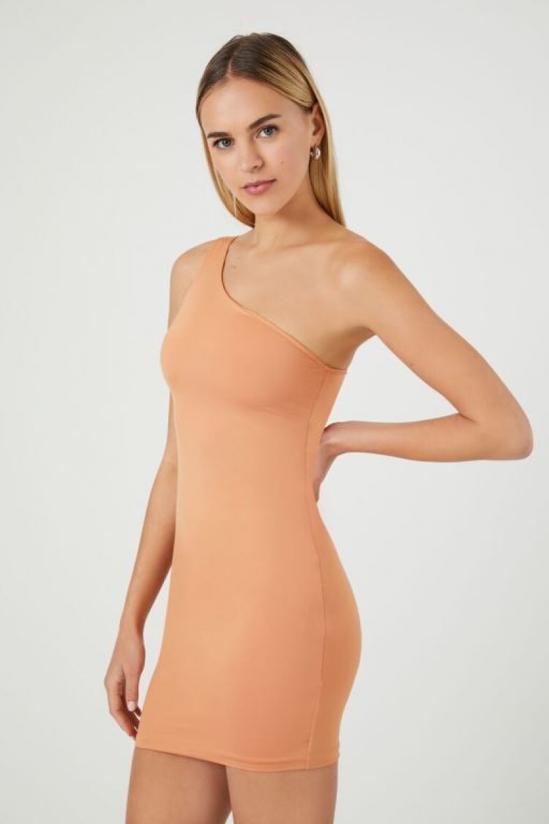 Vestido Forever 21 Contour One Shoulder Mini Mujer Toasted Almond | WpqEEedpiKD