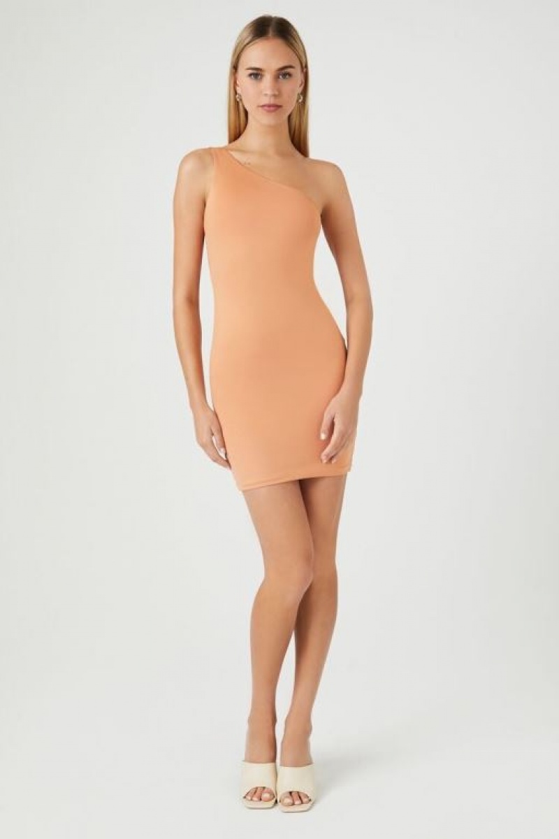 Vestido Forever 21 Contour One Shoulder Mini Mujer Toasted Almond | WpqEEedpiKD