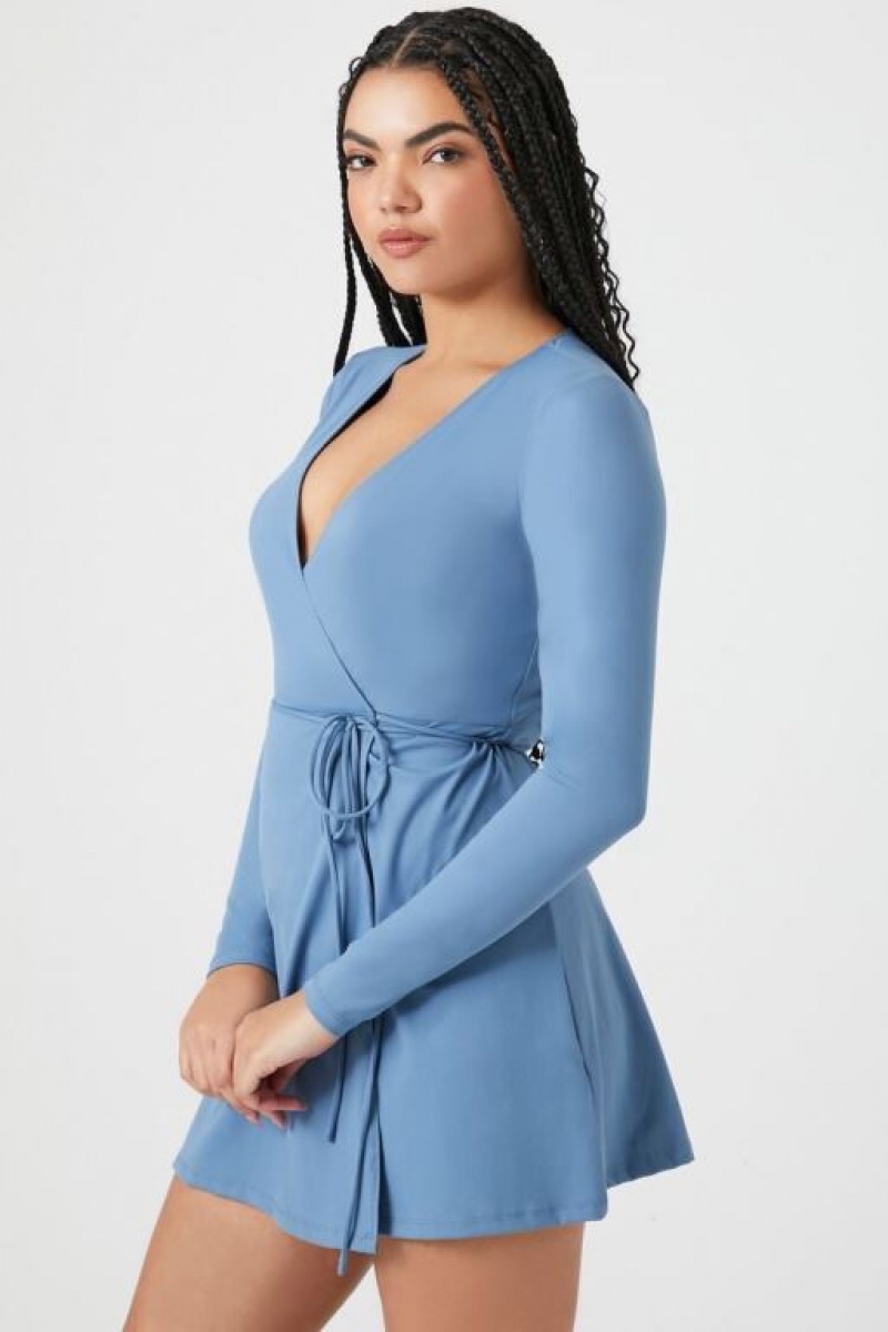 Vestido Forever 21 Contour Wrap Mini Mujer Azules | AykuTWZw9dj