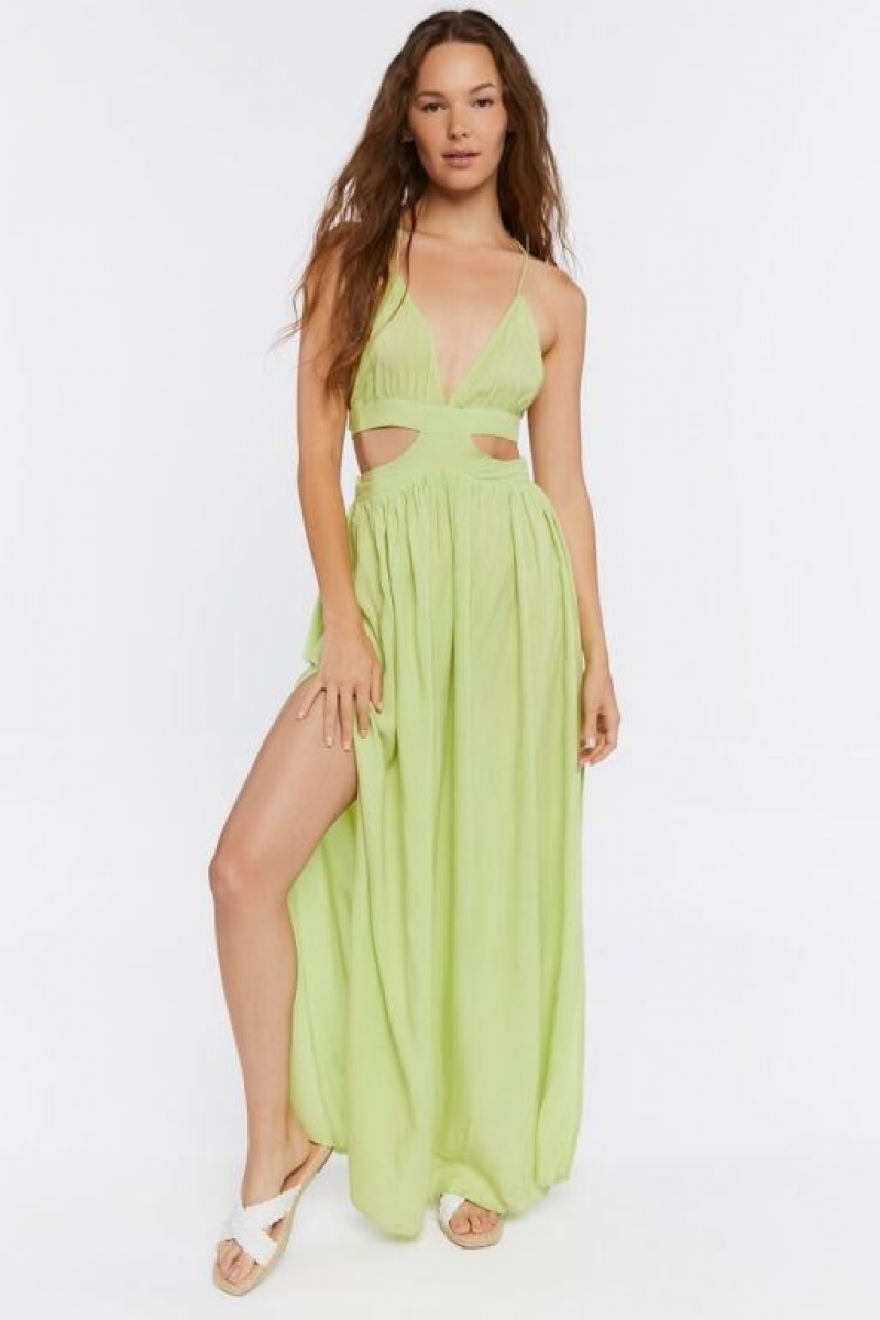 Vestido Forever 21 Crepe Cutout M Slit Maxi Mujer Verde Claro | OhpIEiK6vGO